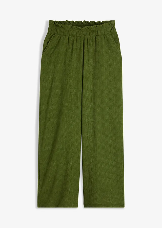 Jersey-crêpe broek met hoge band • donkermosgroen • bonprix online shop