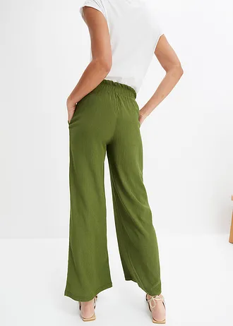 Jersey-crêpe broek met hoge band • donkermosgroen • bonprix online shop