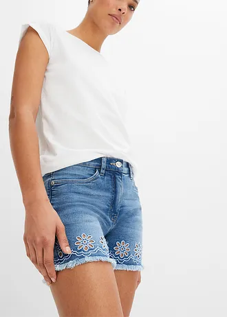 Jeans short met broderie anglaise • blauw denim • bonprix online shop