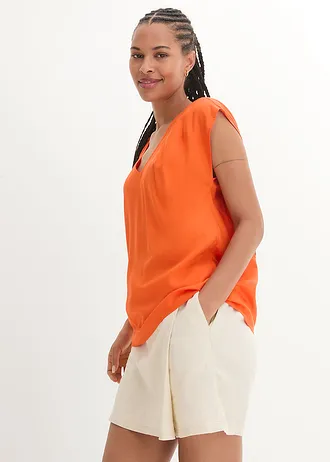 Blouse manches courtes en viscose fluide, Couleur: orange chaud