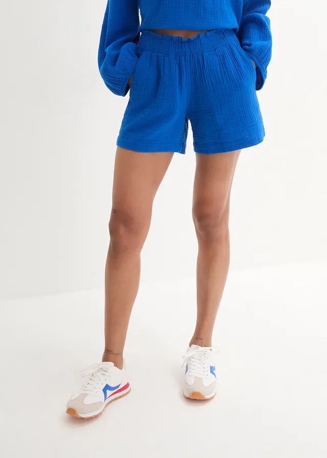 Short en gaze 100% coton, Couleur: bleu azur