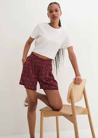 Šortky bez zapnínání, s gumovým průvlekem a potiskem • tmavě bobulová • bonprix obchod