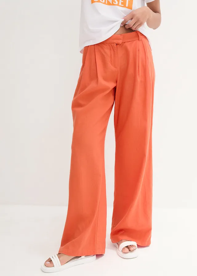 Pantalon palazzo léger en lin et viscose, Couleur: orange cuivré