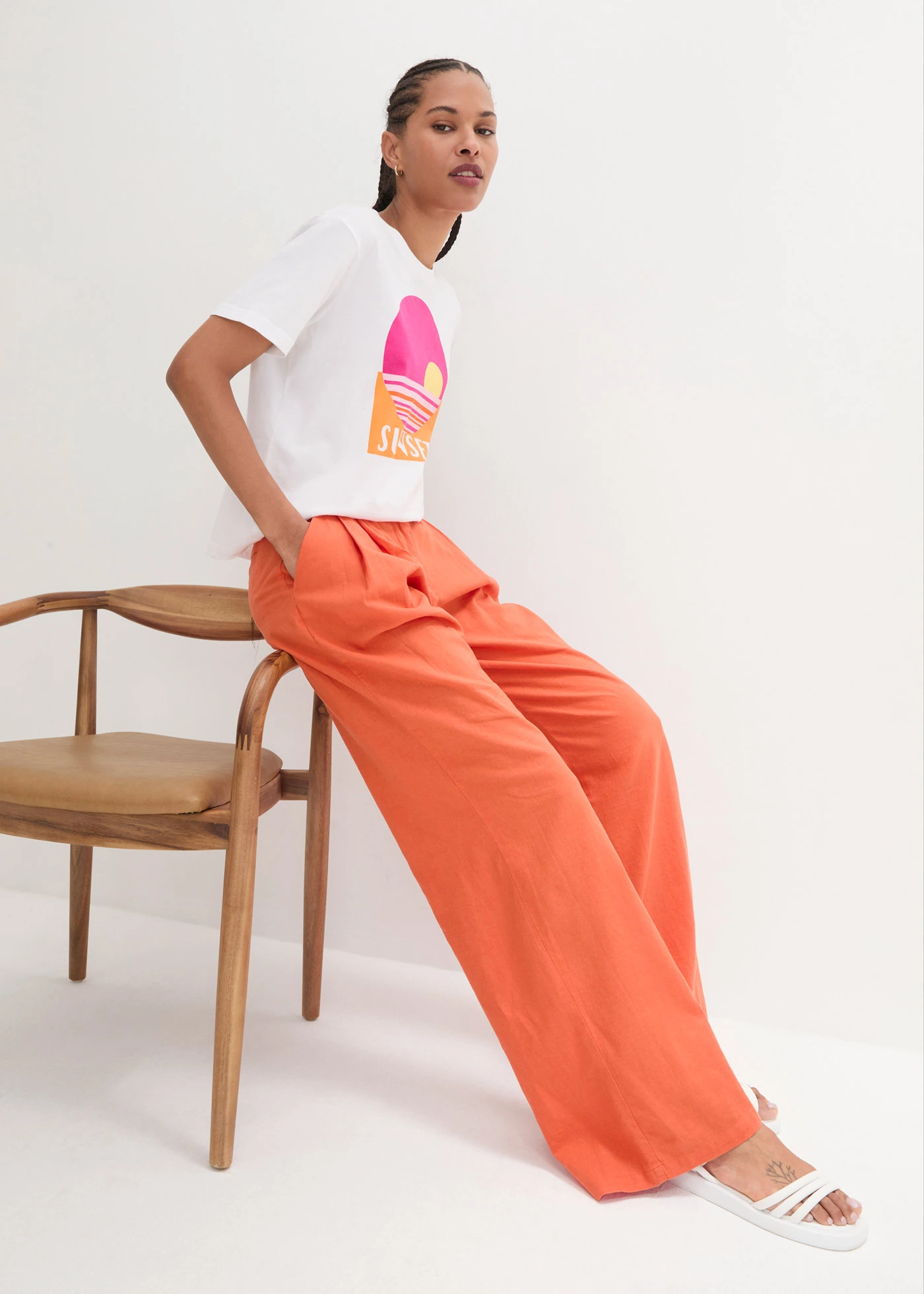 Pantalon palazzo léger en lin et viscose • orange cuivré • Boutique bonprix