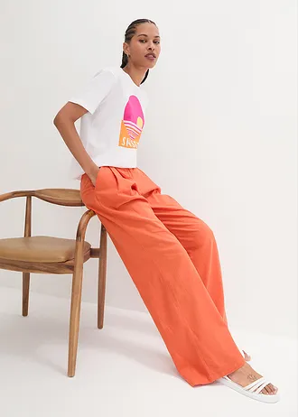 Pantalon palazzo léger en lin et viscose • orange cuivré • Boutique bonprix