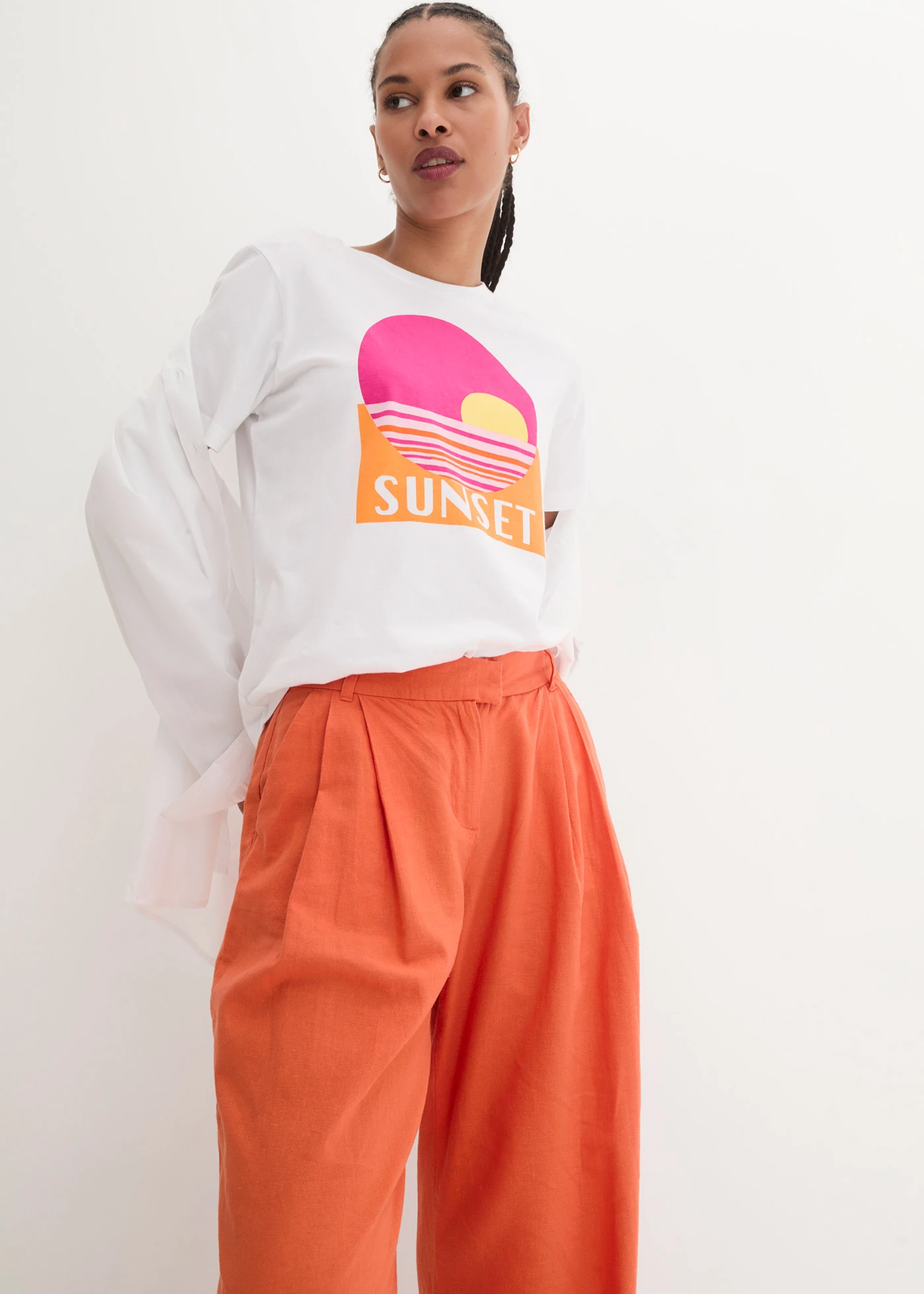 Kalhoty Palazzo z lehké směsi lnu a viskózy • měděně oranžová • bonprix obchod