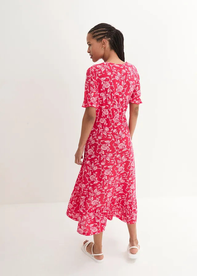 Robe fluide en jersey viscose • rouge grenat/rose nacré floral • product-page.page-title-suffix