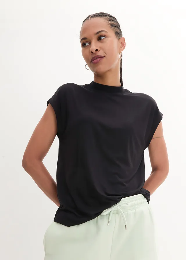 T-shirt van zachte viscose, Kleur: zwart