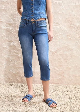 Slim fit jeans met mid waist, cropped • blauw used • bonprix online shop