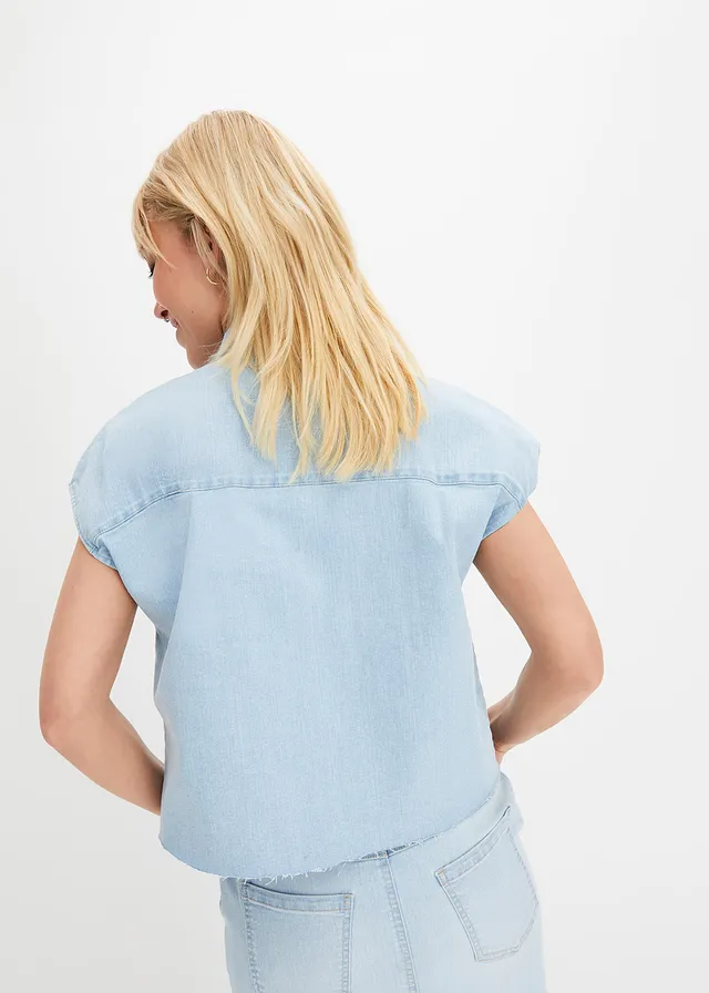 Chemisier en jean court et boxy • bleu glacier denim used • product-page.page-title-suffix