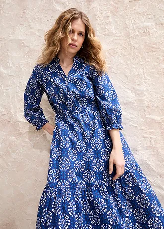 Wijde maxi jurk van katoen-jersey met zakken • Arctisch blauw-wit gedessineerd • bonprix online shop