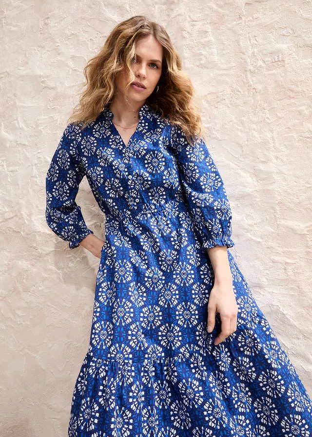 Wijde maxi jurk van katoen-jersey met zakken • Arctisch blauw-wit gedessineerd • product-page.page-title-suffix