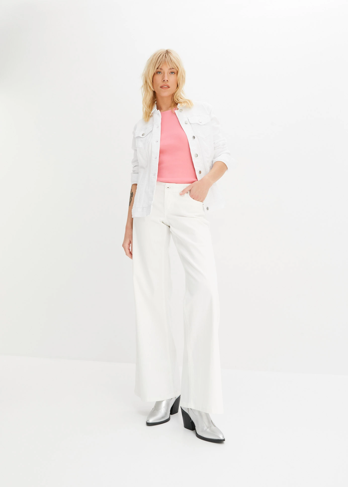 Top w prążek z czystej bawełny organicznej (2 szt.) • biały+jaskrawy jasnoróżowy • sklep bonprix