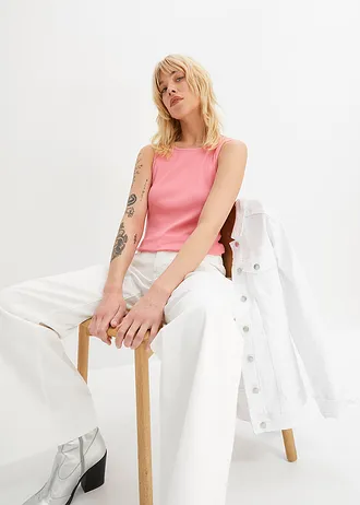 Top w prążek z czystej bawełny organicznej (2 szt.) • biały+jaskrawy jasnoróżowy • sklep bonprix