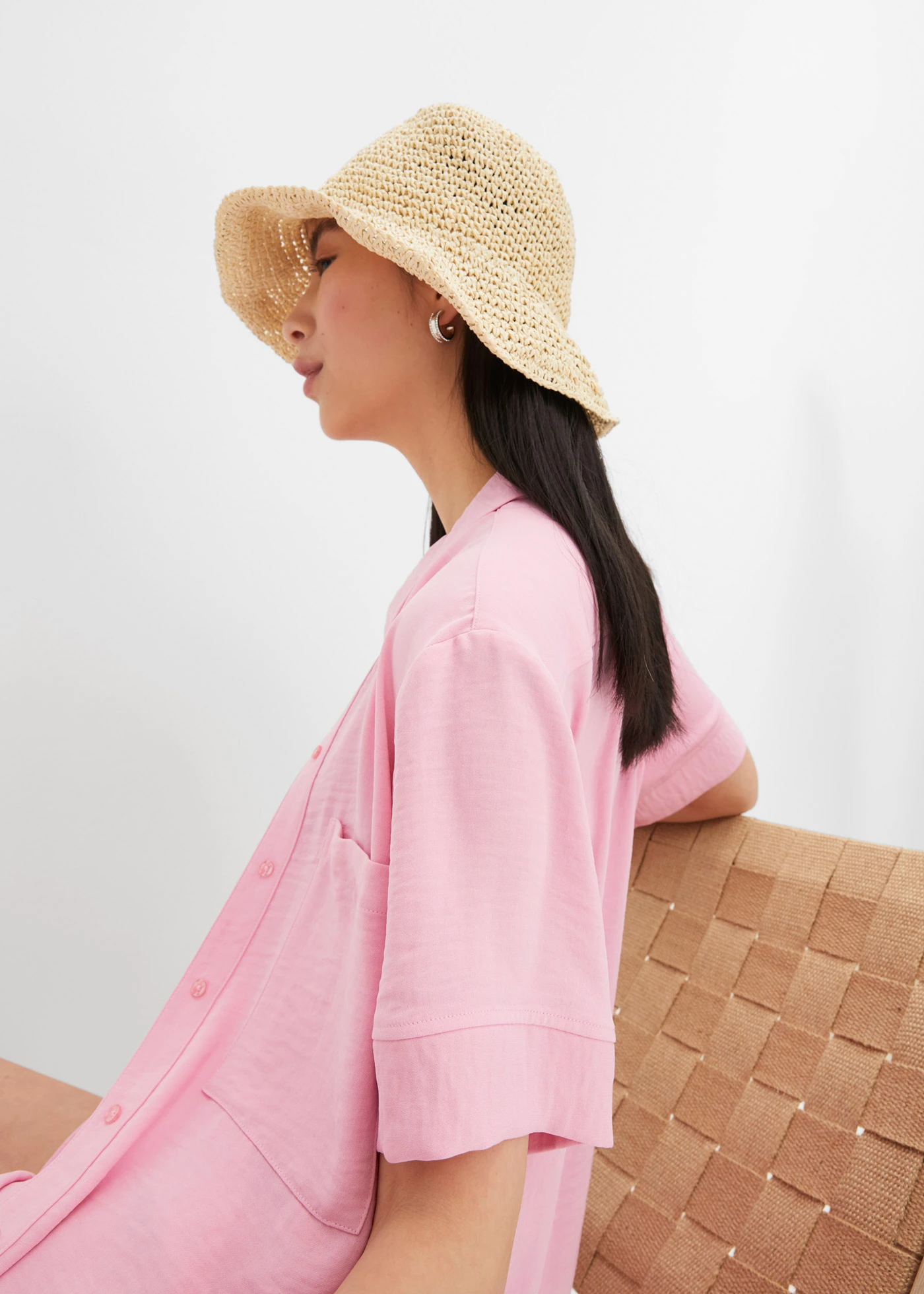 Blouse met borstzak en korte mouwen • roze • bonprix online shop