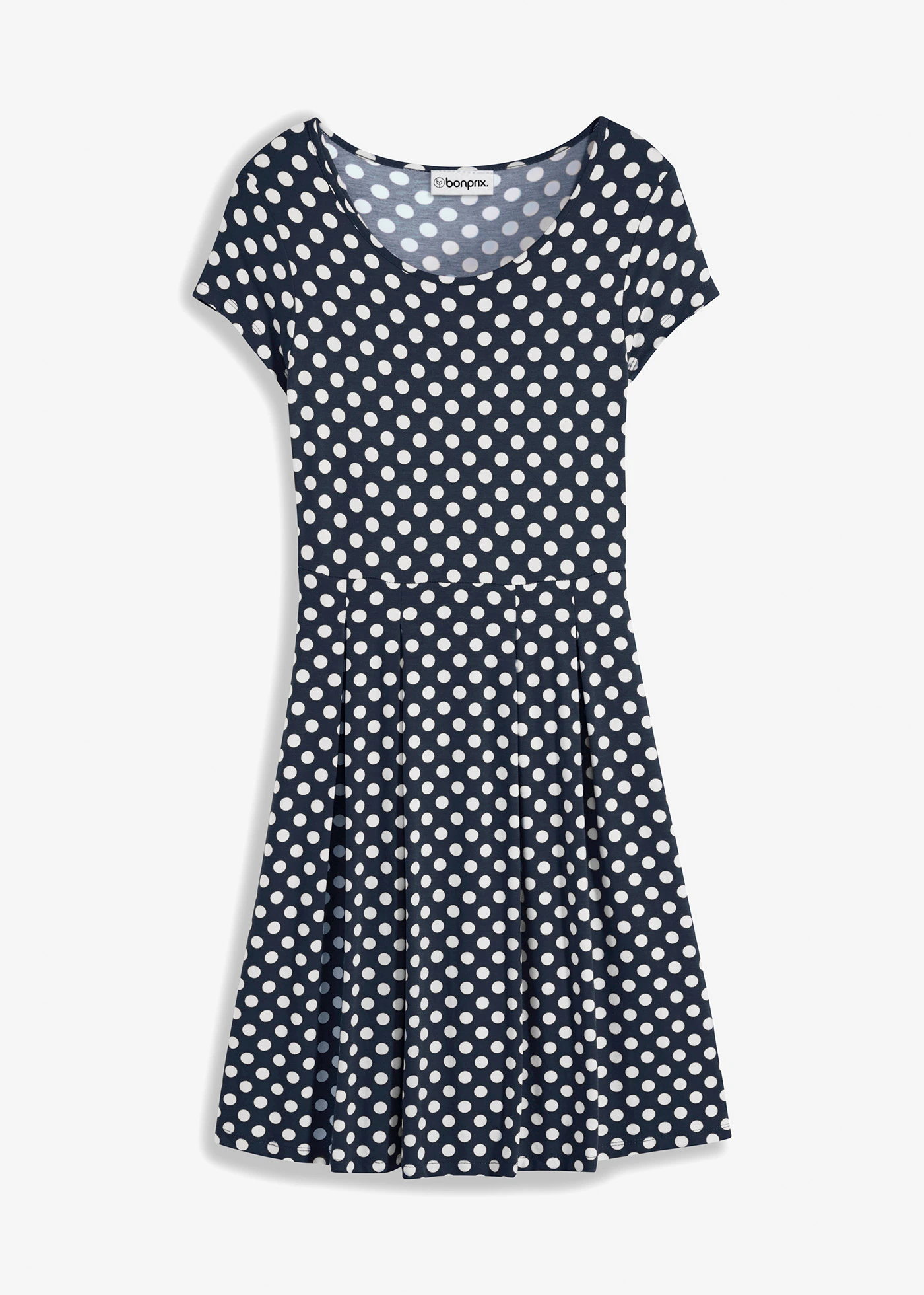 Robe en jersey viscose • bleu foncé pois écru • Boutique bonprix