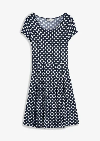 Robe en jersey viscose • bleu foncé pois écru • Boutique bonprix