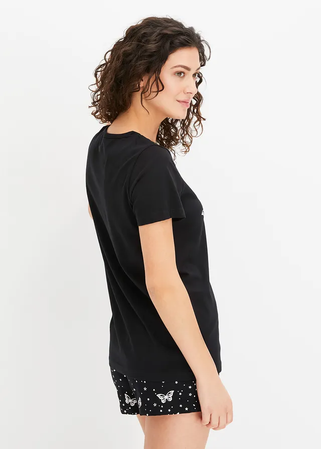 Pyjashort 100% coton, Couleur: noir / blanc