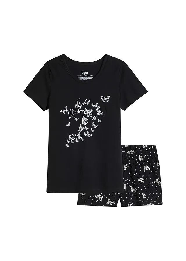 Pyjashort 100% coton, Couleur: noir / blanc
