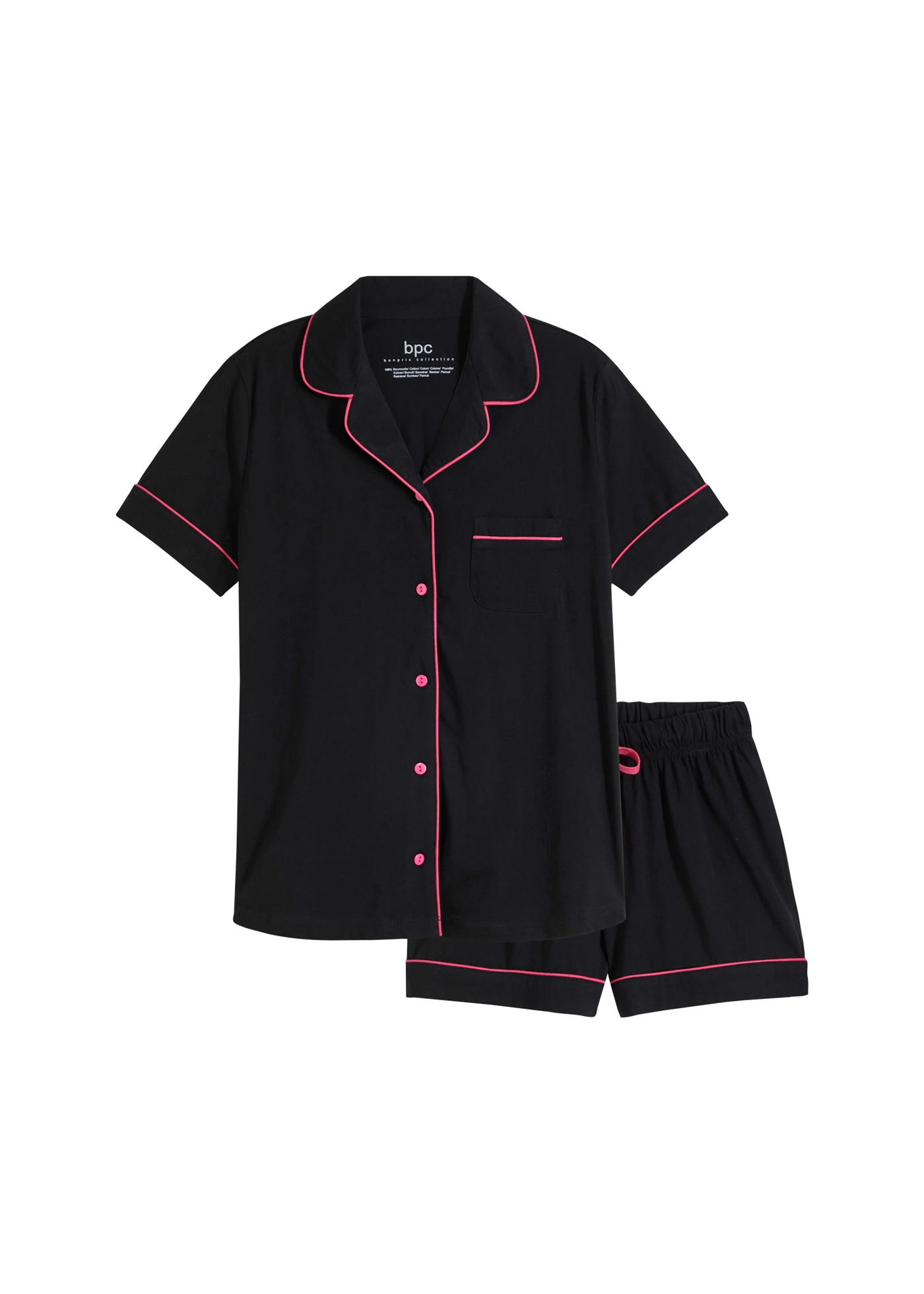 Pyjashort avec chemise boutonnée • noir • Boutique bonprix