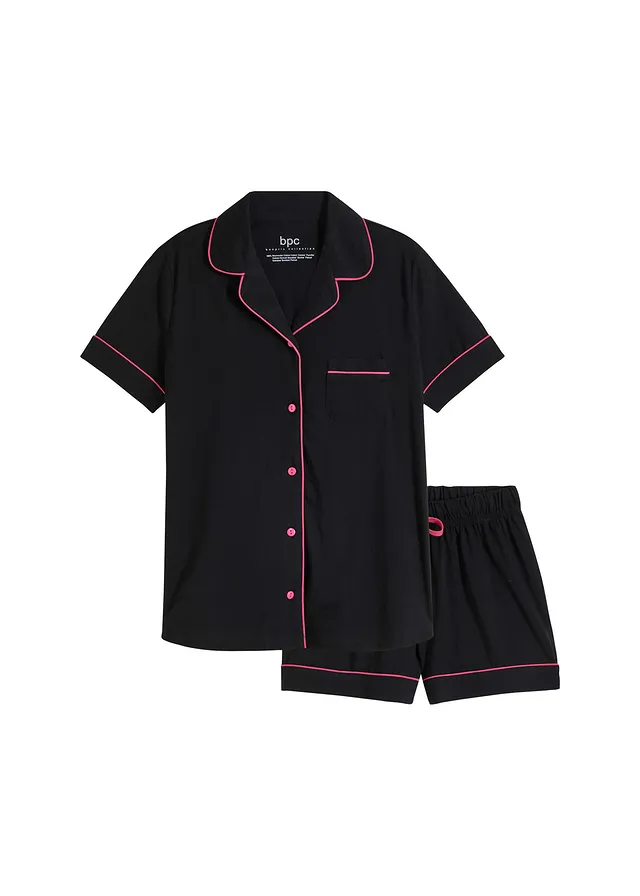 Pyjashort avec chemise boutonnée, Couleur: noir
