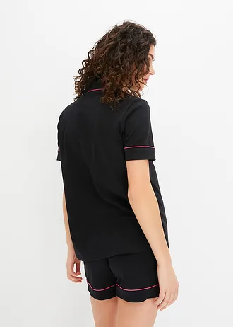 Shortama met knoopsluiting (2-dlg. set), Kleur: zwart