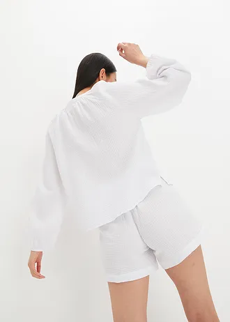 Blouse oversize en gaze de coton, Couleur: blanc