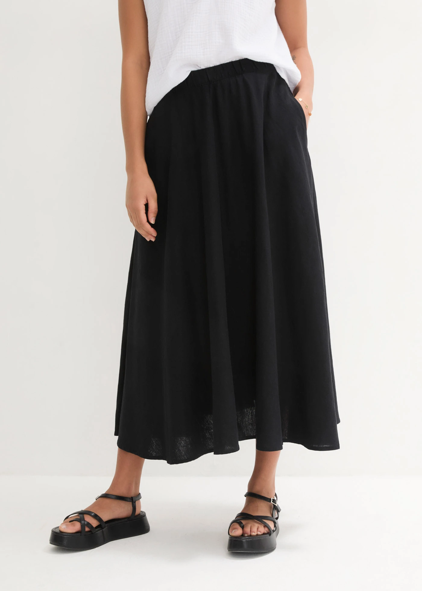 Midirok van een linnenmix • zwart • bonprix online shop