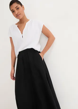 Fustă midi din material cu in • negru • magazin bonprix