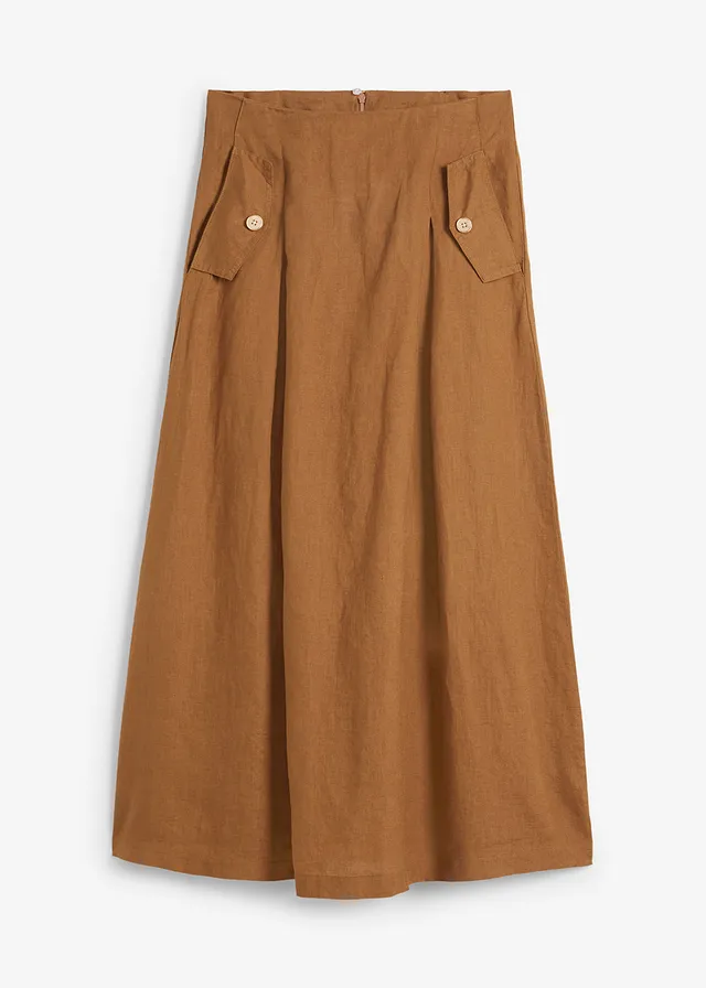 Linnen rok met plooien • cognac • bonprix online shop