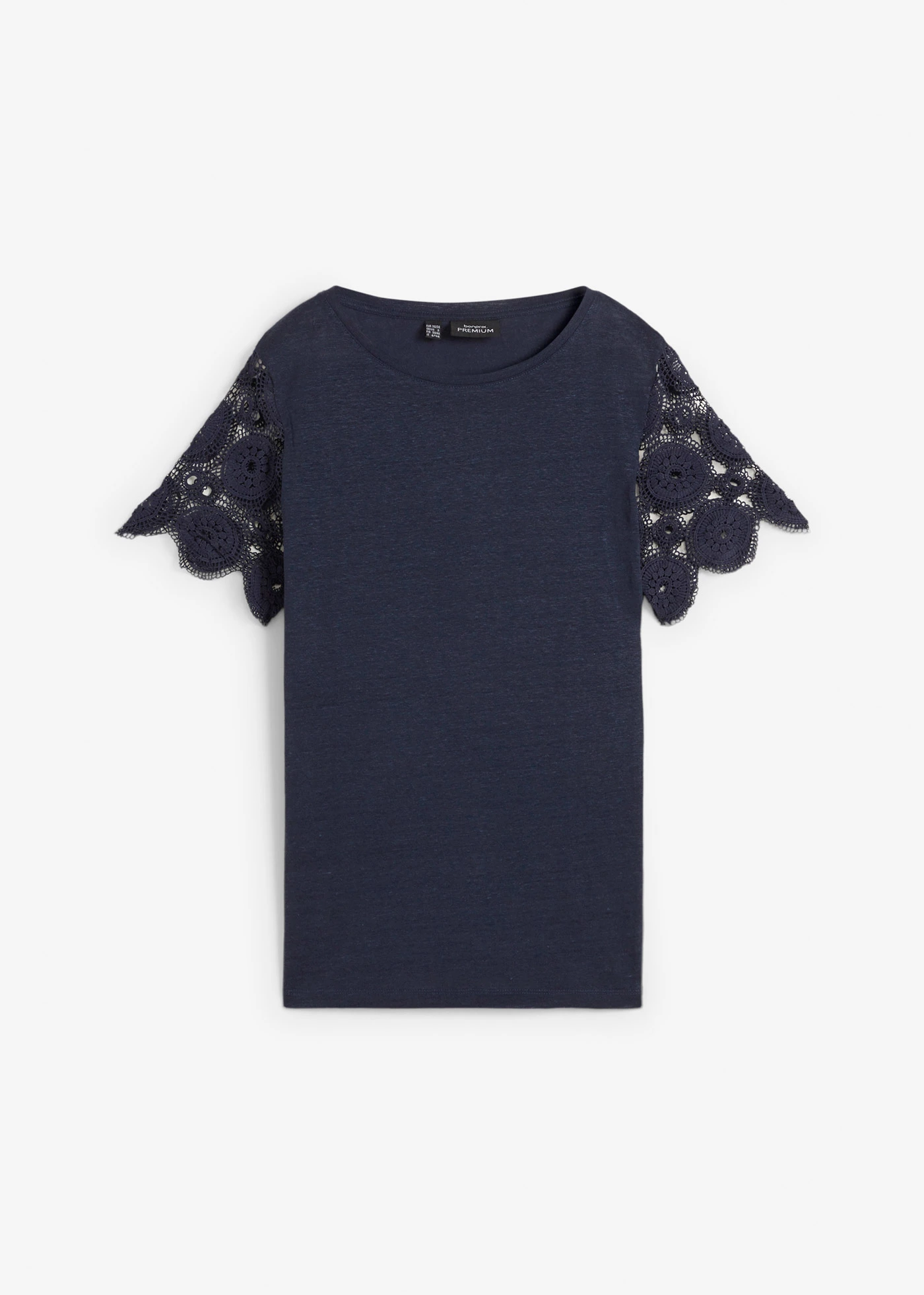 Shirt van puur linnen met gehaakte mouwen • donkerblauw • bonprix online shop