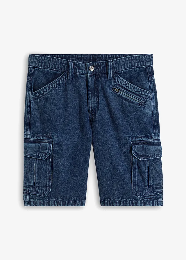 Bermude cargo de blugi, bumbac organic, Relaxed Fit