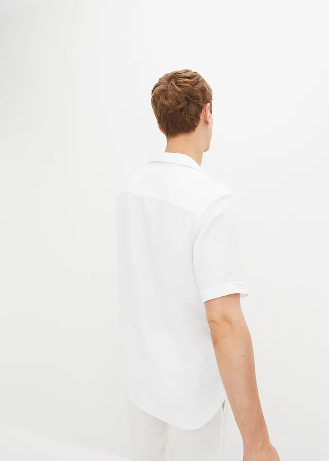 Mousseline overhemd met korte mouwen, Kleur: wit