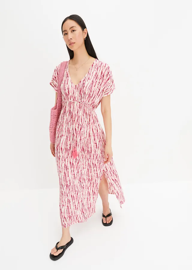 Maxi jurk met batik, Kleur: violet-naturel gedessineerd