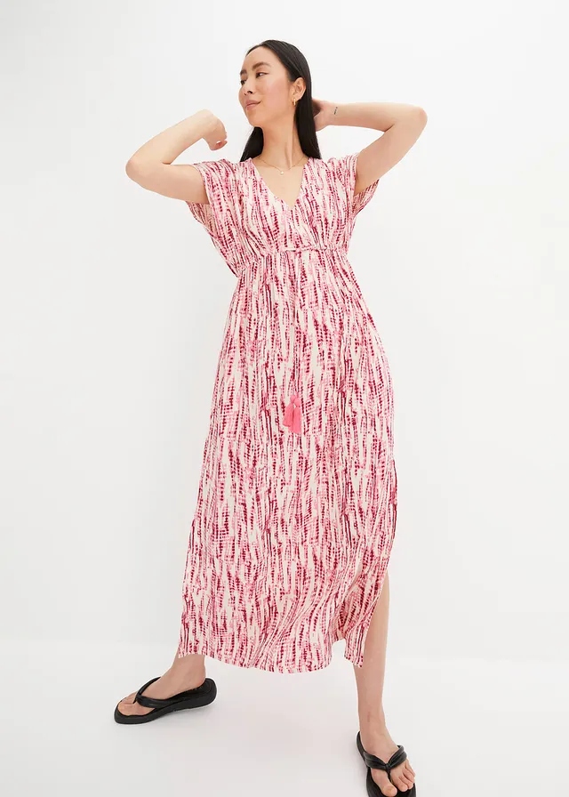 Maxi jurk met batik, Kleur: violet-naturel gedessineerd