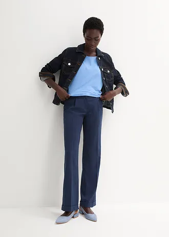 Shirt met zijde, Kleur: middenblauw