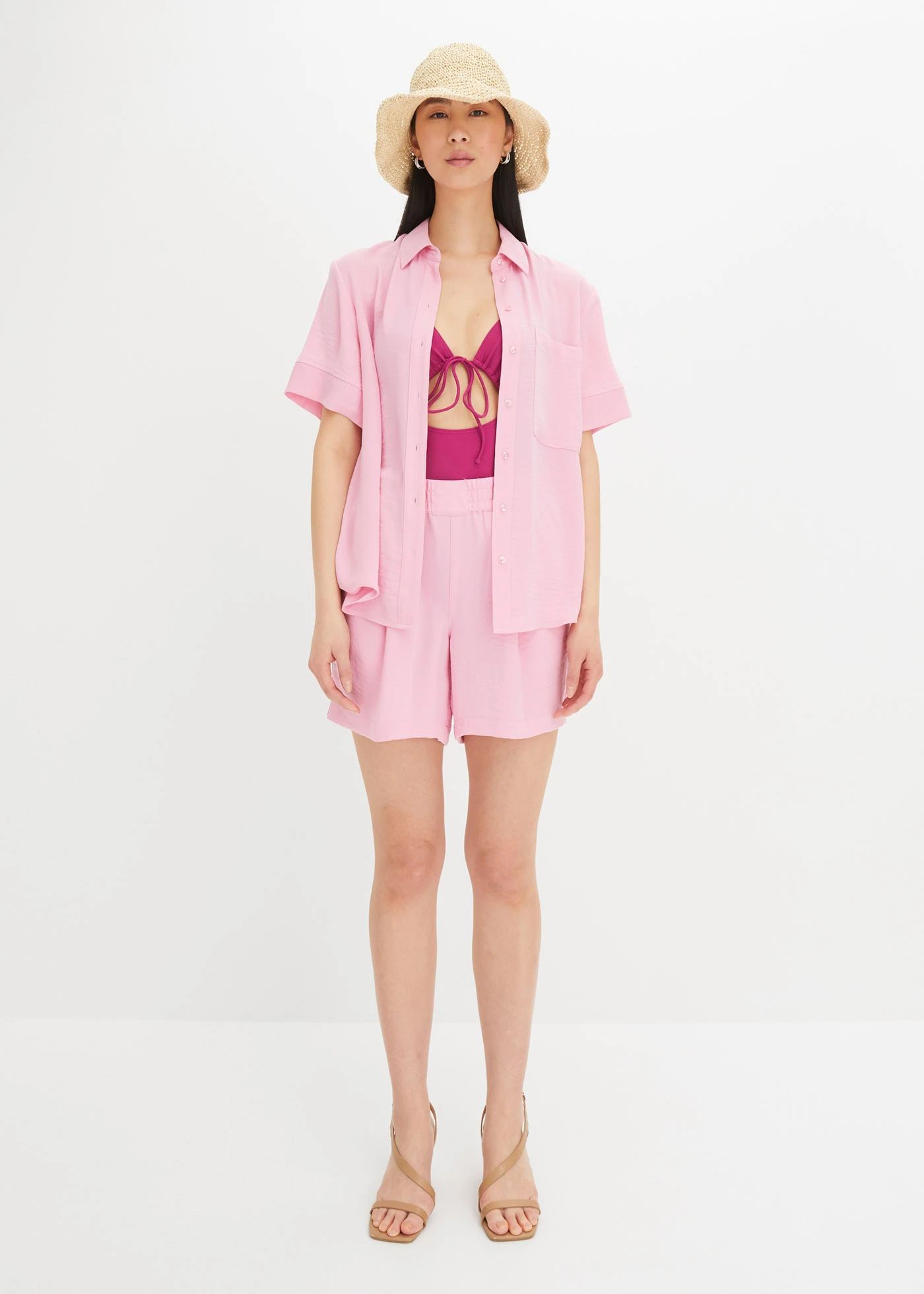 Blouse met borstzak en korte mouwen • roze • bonprix online shop