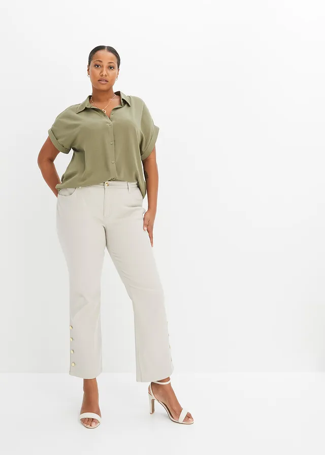 Chemisier manches courtes avec polyester recyclé, Couleur: olive