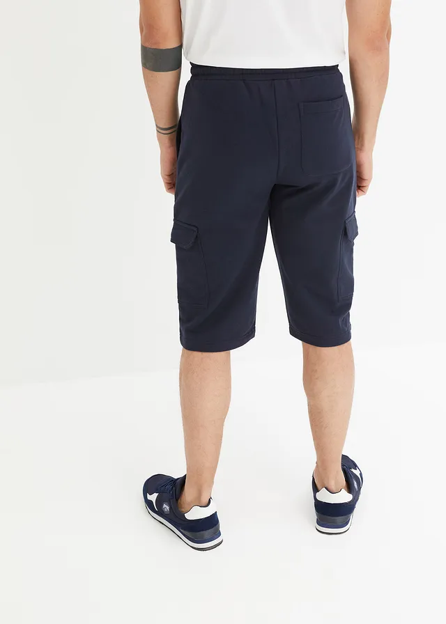 Sweat bermuda van katoen met cargozakken, Kleur: donkerblauw