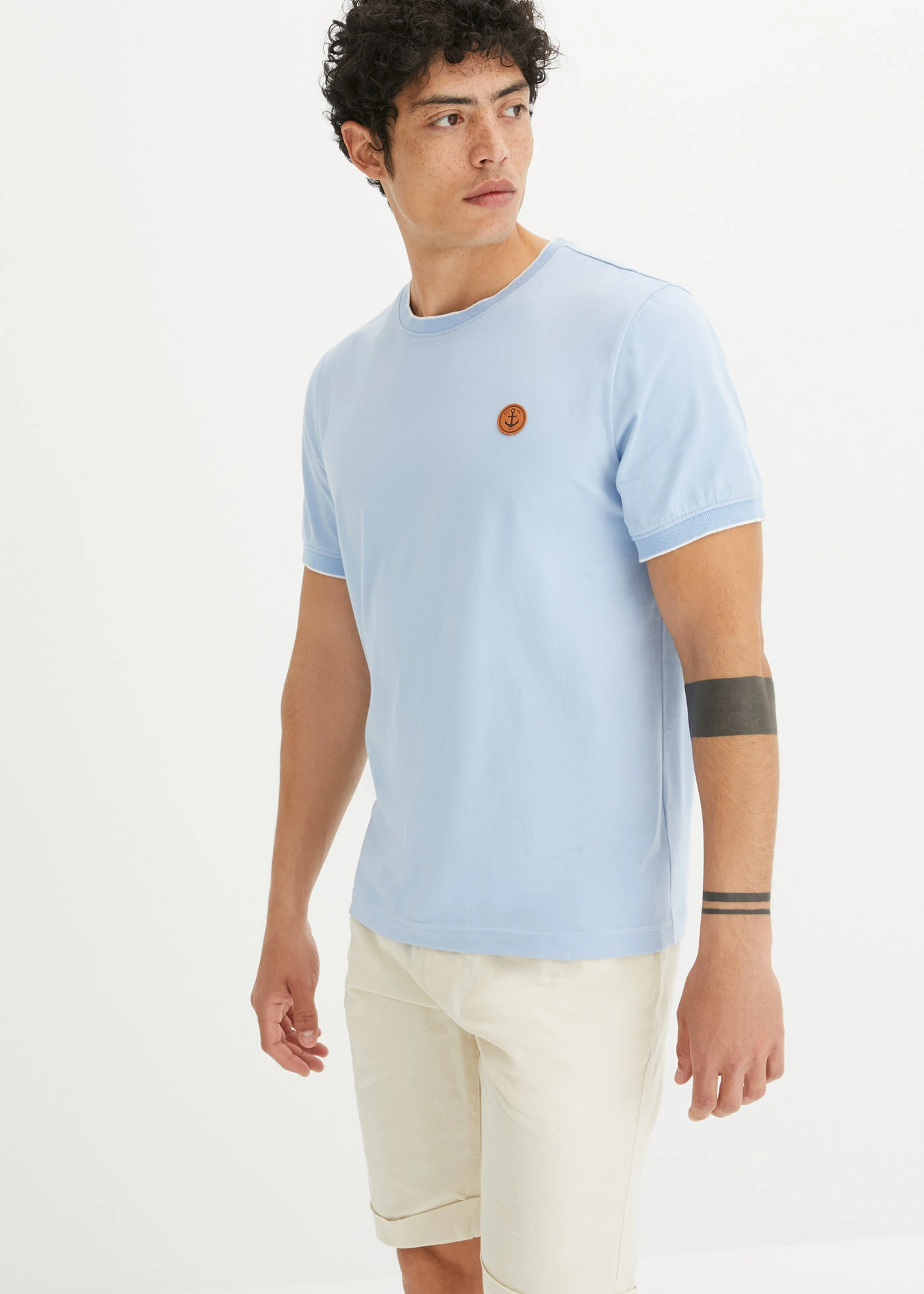 T-shirt met details in layerlook • parelblauw gemêleerd • bonprix online shop