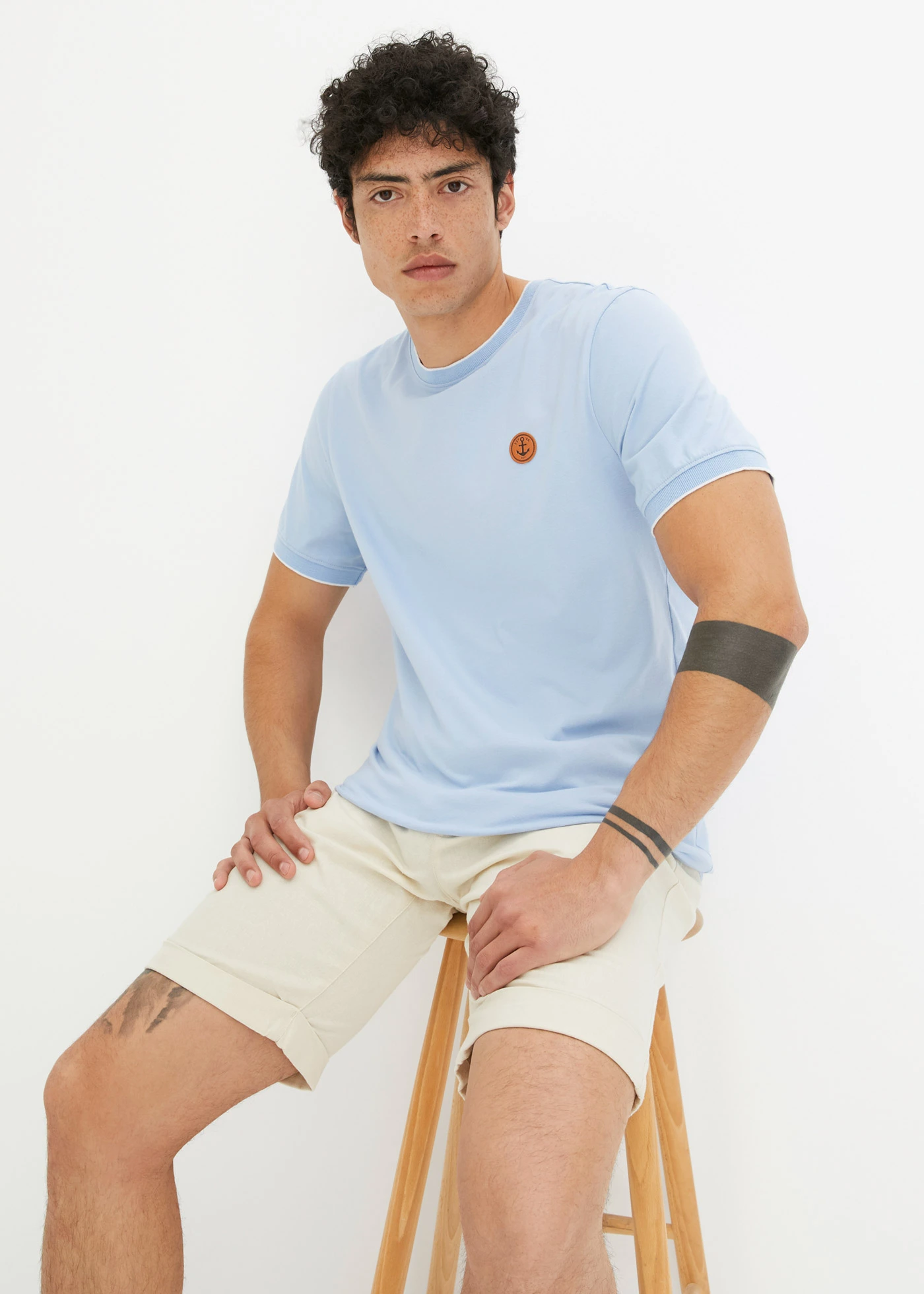 T-shirt met details in layerlook • parelblauw gemêleerd • bonprix online shop