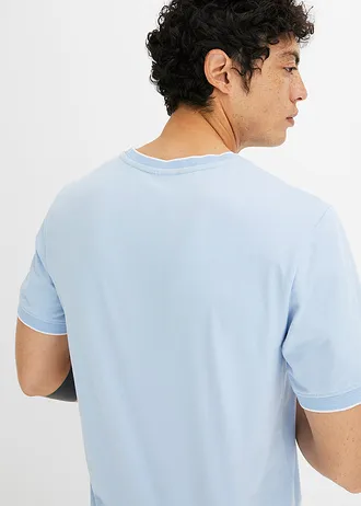 T-shirt met details in layerlook • parelblauw gemêleerd • bonprix online shop