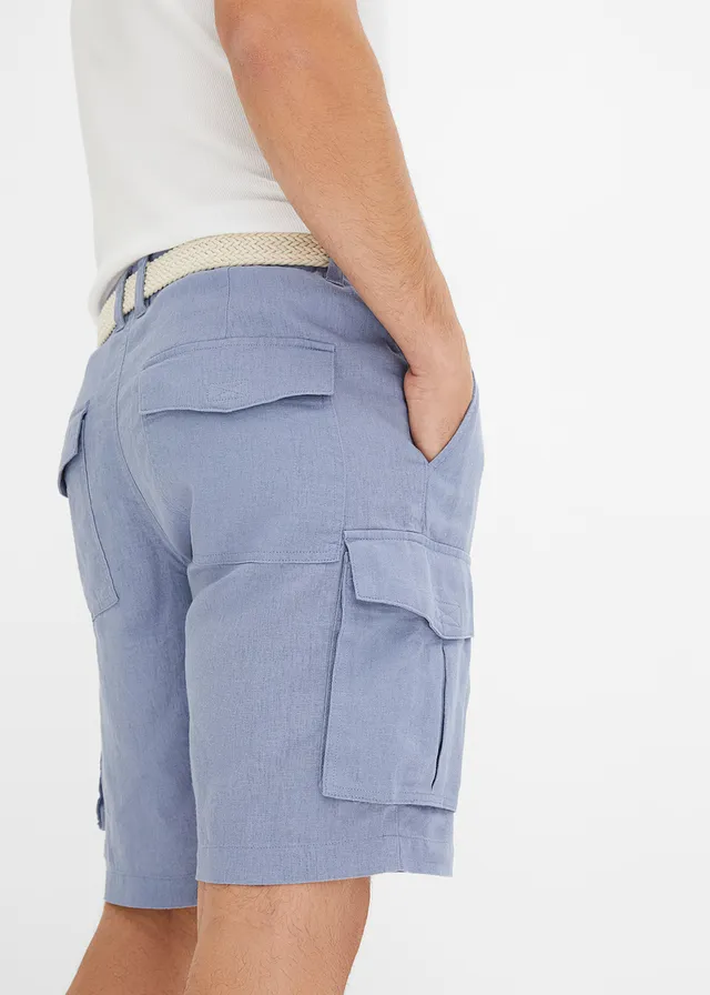 Cargo bermuda met linnen en riem, regular fit • mat blauw • product-page.page-title-suffix