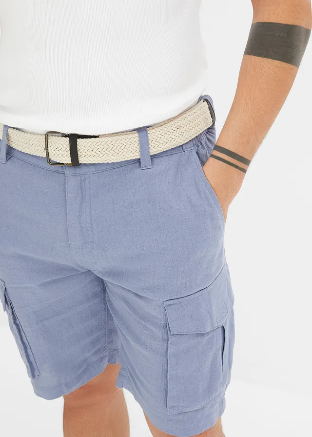 Cargo bermuda met linnen en riem, regular fit • mat blauw • product-page.page-title-suffix