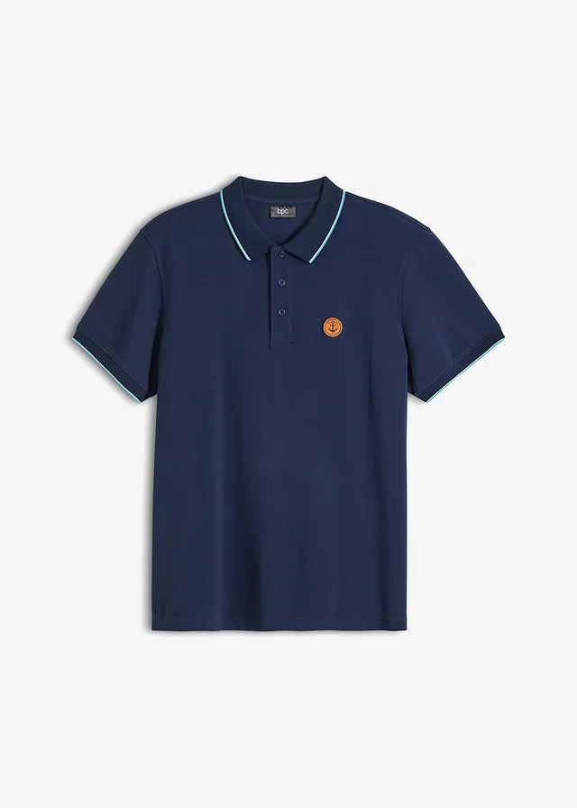 Polo en maille piquée 100% coton, Couleur: bleu foncé