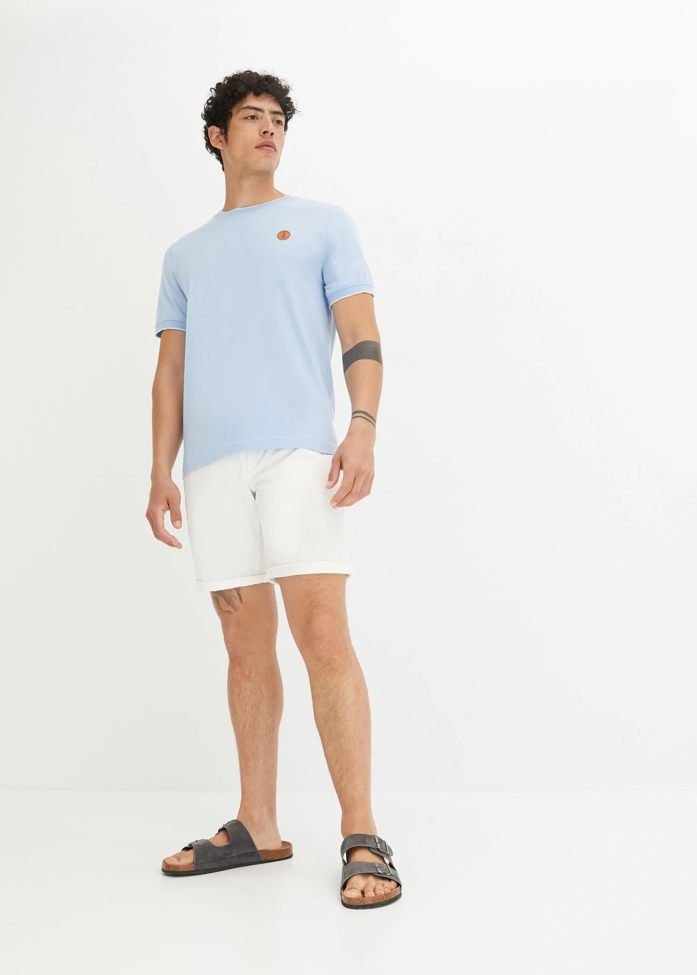 T-shirt met details in layerlook • parelblauw gemêleerd • bonprix online shop