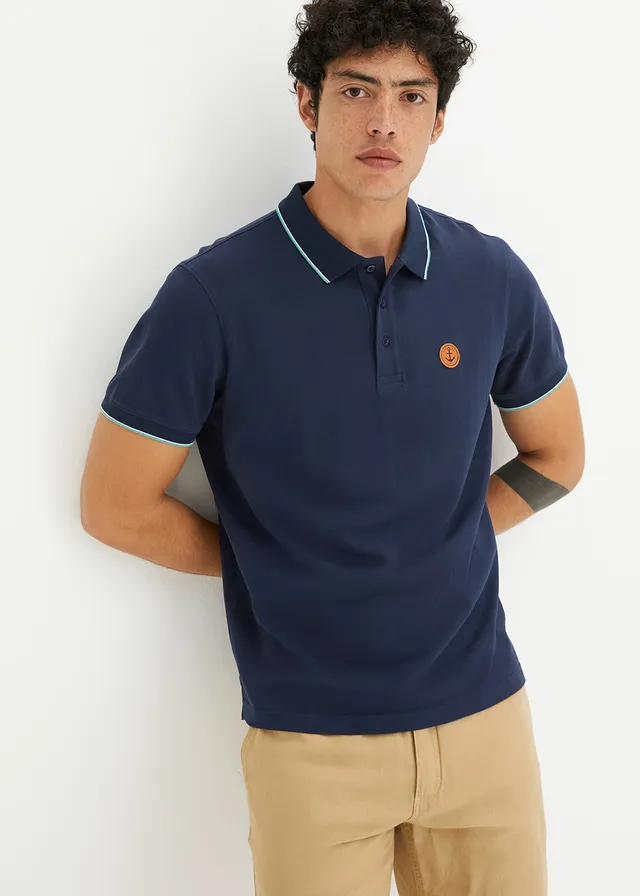 Polo en maille piquée 100% coton, Couleur: bleu foncé