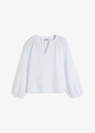 Blouse oversize en gaze de coton, Couleur: blanc