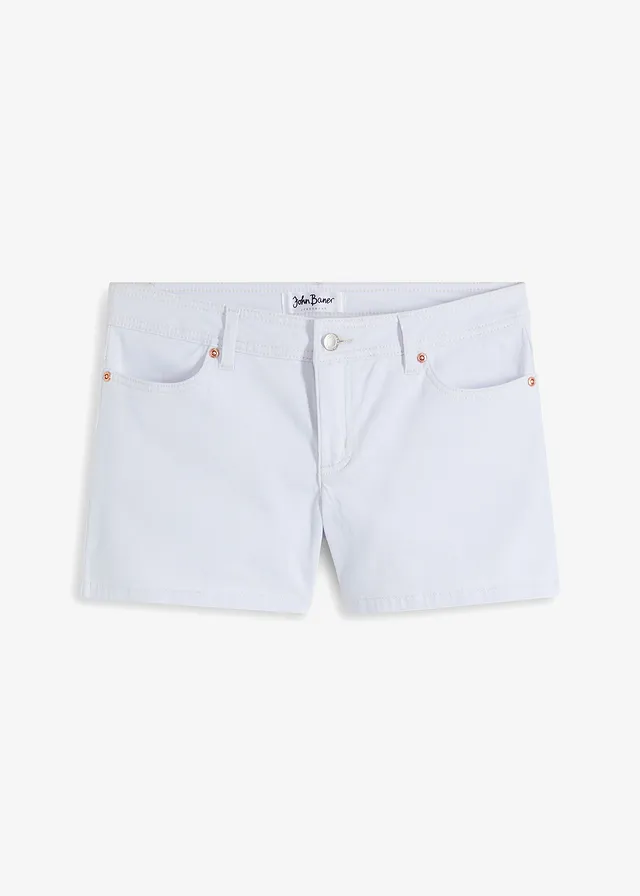 Stretch jeans short, mid waist, Kleur: wit twill used