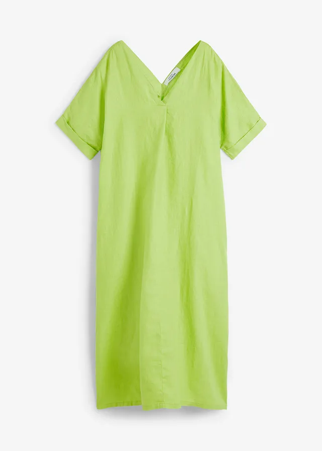 Robe caftan 100 % lin, Couleur: citron vert